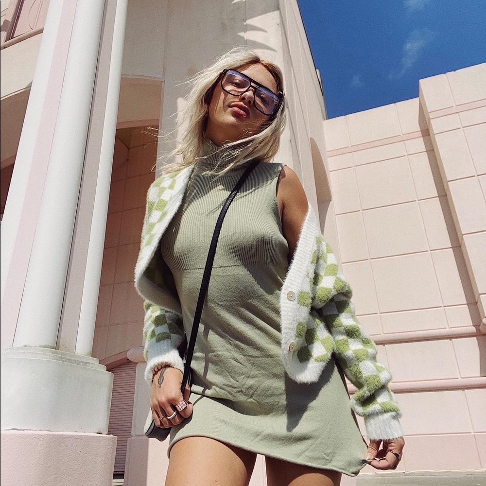 Green turtle neck dress